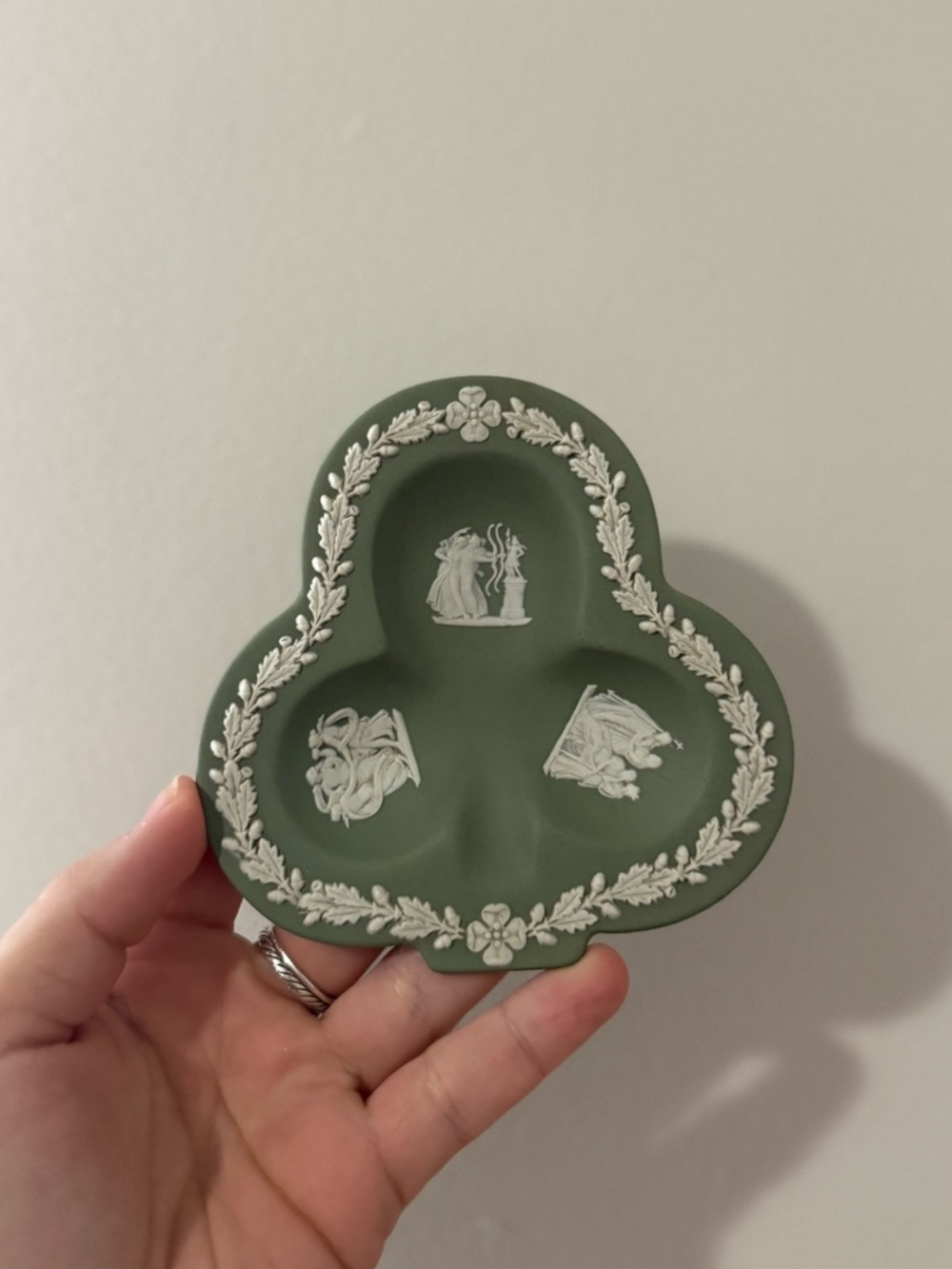 Vintage Sage Green Wedgwood Jasperware Decorative Trinket Dish